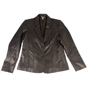 Mountain Lake Faux Leather Blazer Jacket Women's Size S Dark Brown Shoulder Pads